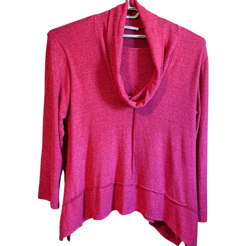 Jess & Jane 2X Cowl Neck Sweater Tunic Top Asymmetric Hem Made in USA 2X - Picture 2 of 9